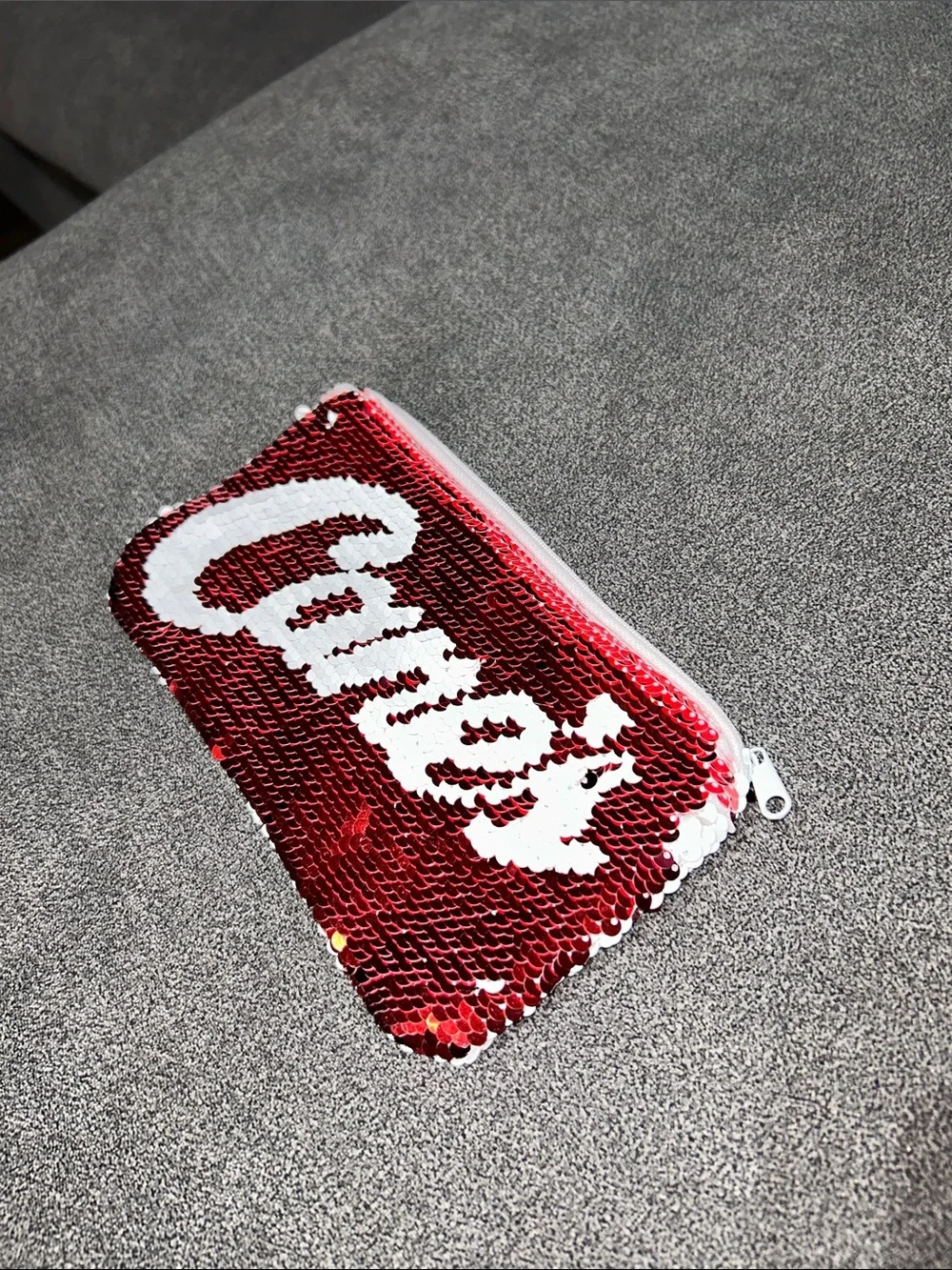 “Canes Chicken” Red and White Sequin Zip Pouch